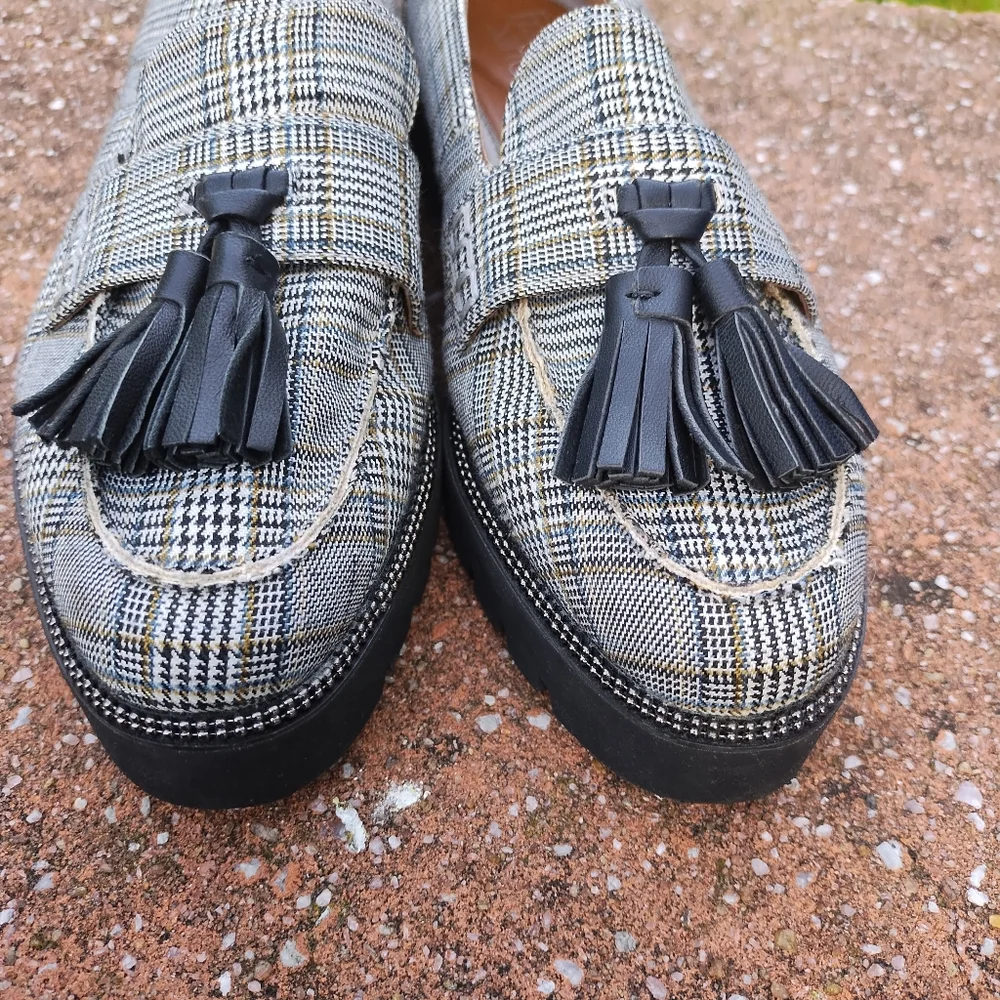 Franco Sarto Black and White Plaid Loafers - Picture 5 of 6
